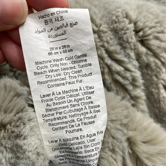 Pottery Barn Faux Fur Ruched Down Filled Pillow & Cover Gray 26x26 - Picture 7 of 9